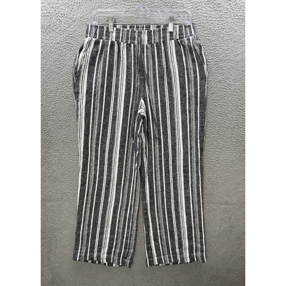 Briggs Pants Womens Large Gray White Striped Linen Blend Wide Leg Nautical Beach